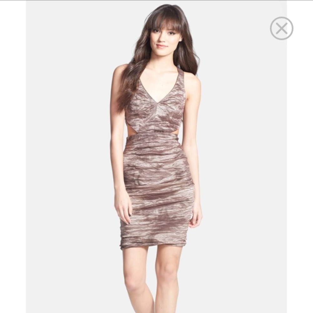 NFS/ISO- Cutout Crinkle Techno Metal Sheath Dress